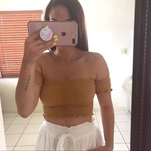 ‘MADDISON’ Mustard Smocked Crop Top